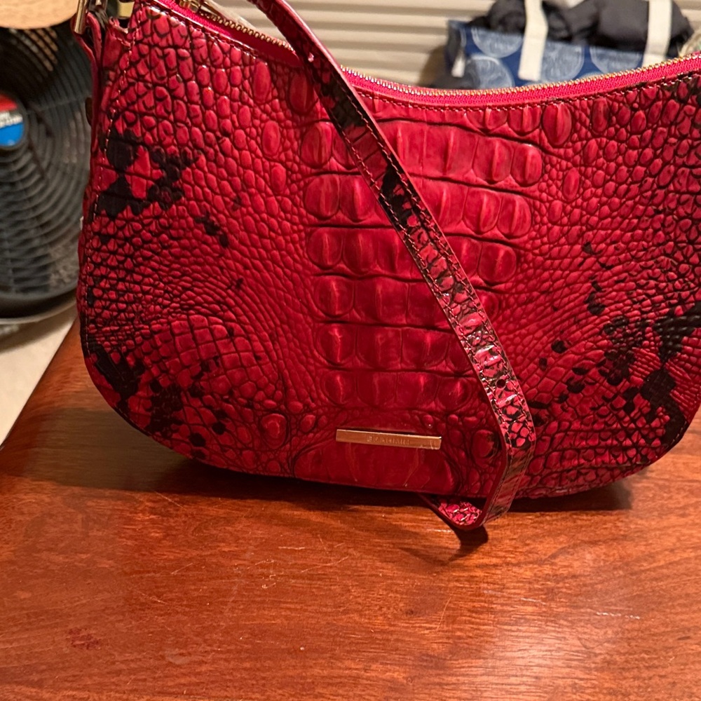 Brahmin Crimson Croc-Embossed Shoulder Bag